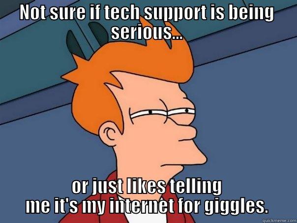 NOT SURE IF TECH SUPPORT IS BEING SERIOUS... OR JUST LIKES TELLING ME IT'S MY INTERNET FOR GIGGLES. Futurama Fry