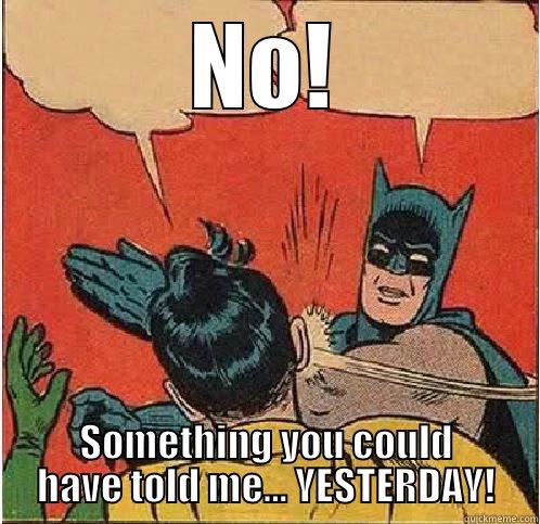 NO! SOMETHING YOU COULD HAVE TOLD ME... YESTERDAY! Batman Slapping Robin