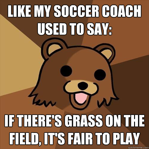 Like my soccer coach used to say: If there's grass on the field, it's fair to play  Pedobear