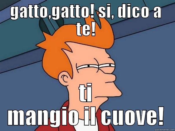 GATTO,GATTO! SI, DICO A TE! TI MANGIO IL CUOVE! Futurama Fry