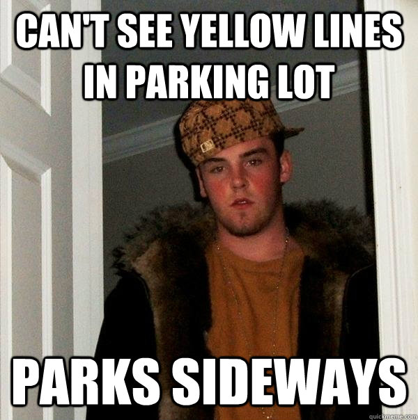 can't see yellow lines in parking lot parks sideways - can't see yellow lines in parking lot parks sideways  Scumbag Steve