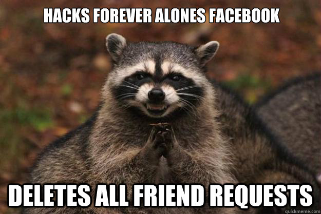 hacks forever alones facebook deletes all friend requests - hacks forever alones facebook deletes all friend requests  Evil Plotting Raccoon