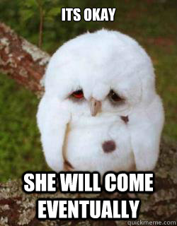 its okay  she will come eventually   Sad Owl