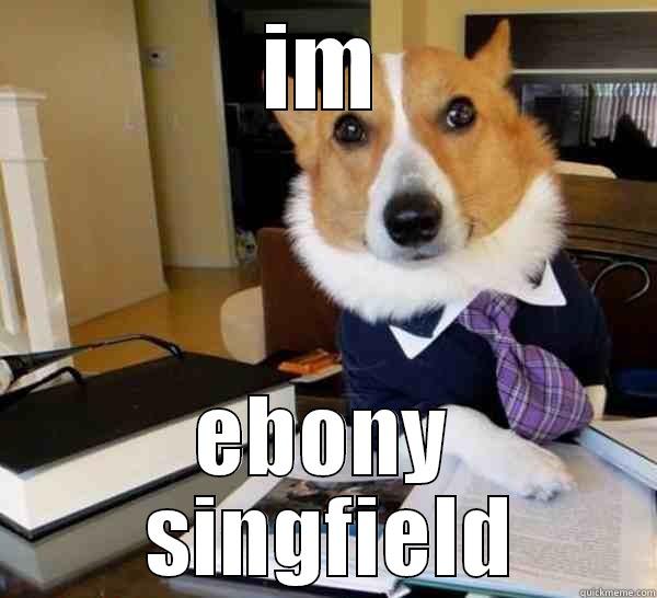 IM EBONY  SINGFIELD Lawyer Dog