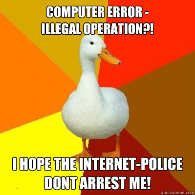 Computer error -
Illegal Operation?! I HOPE THE INTERNET-POLICE DONT ARREST ME!  Tech Impaired Duck