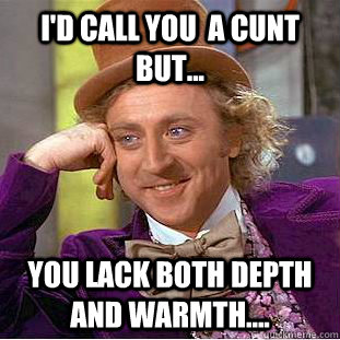 I'd call you  a cunt but... You lack both depth and warmth....  Condescending Wonka