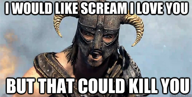 I would like scream I LOVE YOU But that could kill you  skyrim