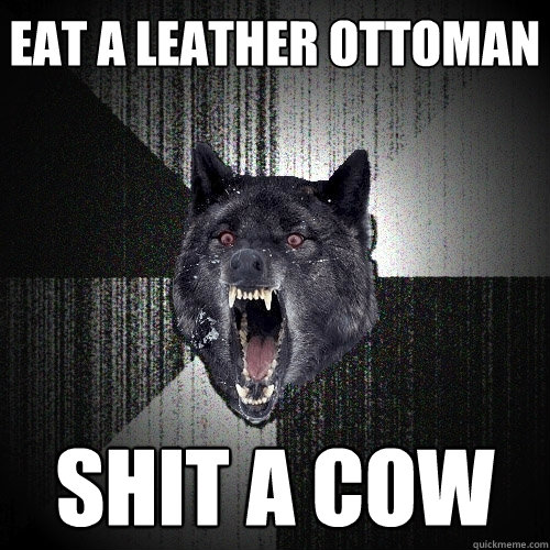 eat a leather ottoman shit a cow  Insanity Wolf