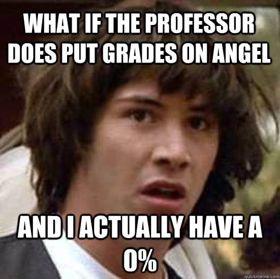 What if the professor does put grades on angel and i actually have a 0% - What if the professor does put grades on angel and i actually have a 0%  conspiracy keanu