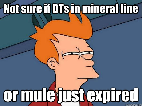 Not sure if DTs in mineral line or mule just expired  Futurama Fry