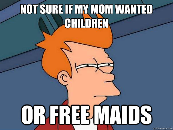 Not sure if my mom wanted children or free maids  Futurama Fry