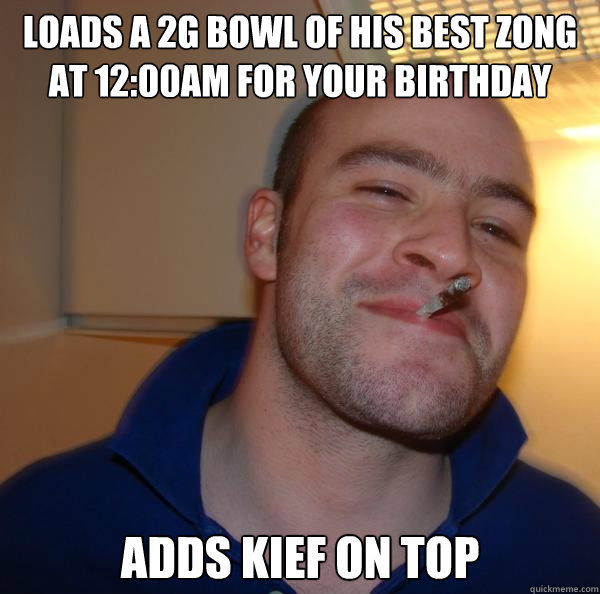 Loads a 2g bowl of his best zong at 12:00AM for your birthday Adds kief on top - Loads a 2g bowl of his best zong at 12:00AM for your birthday Adds kief on top  Misc