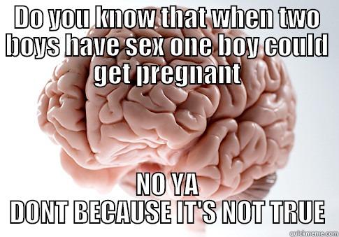 DO YOU KNOW THAT WHEN TWO BOYS HAVE SEX ONE BOY COULD GET PREGNANT NO YA DONT BECAUSE IT'S NOT TRUE Scumbag Brain