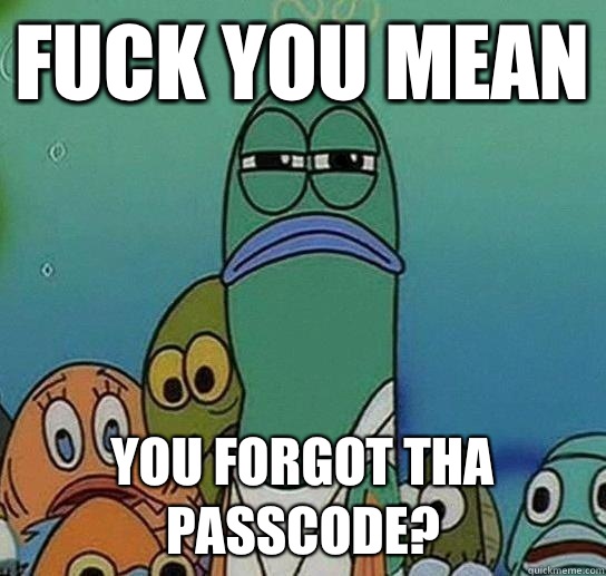 Fuck you mean You forgot tha passcode?  Serious fish SpongeBob