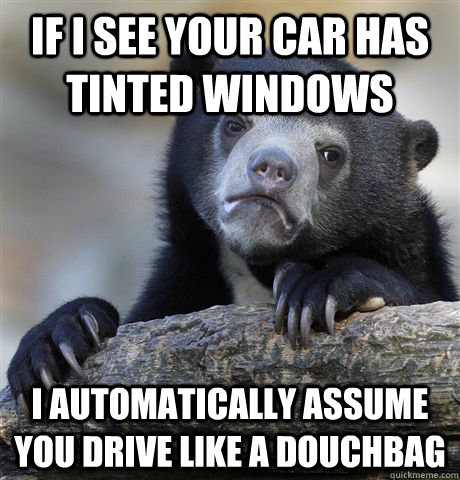 If I see your car has tinted windows I automatically assume you drive like a douchbag  Confession Bear