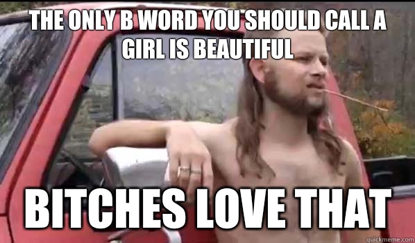 The only b word you should call a girl is beautiful Bitches love that  Almost Politically Correct Redneck