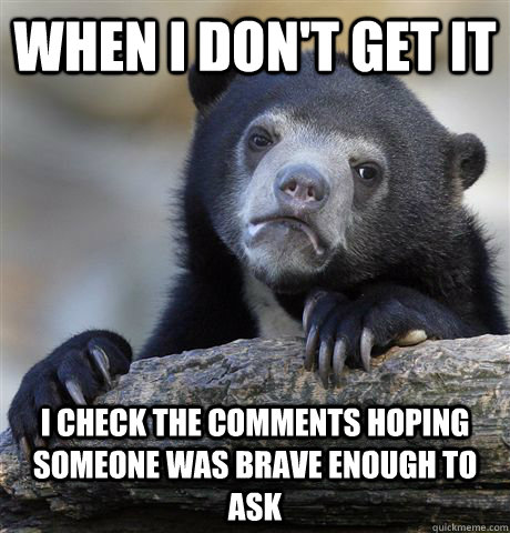 when I don't get it i check the comments hoping someone was brave enough to ask  Confession Bear