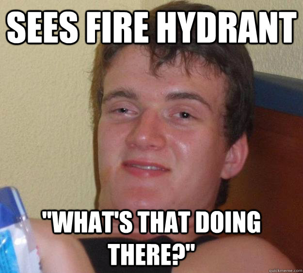 Sees fire hydrant  