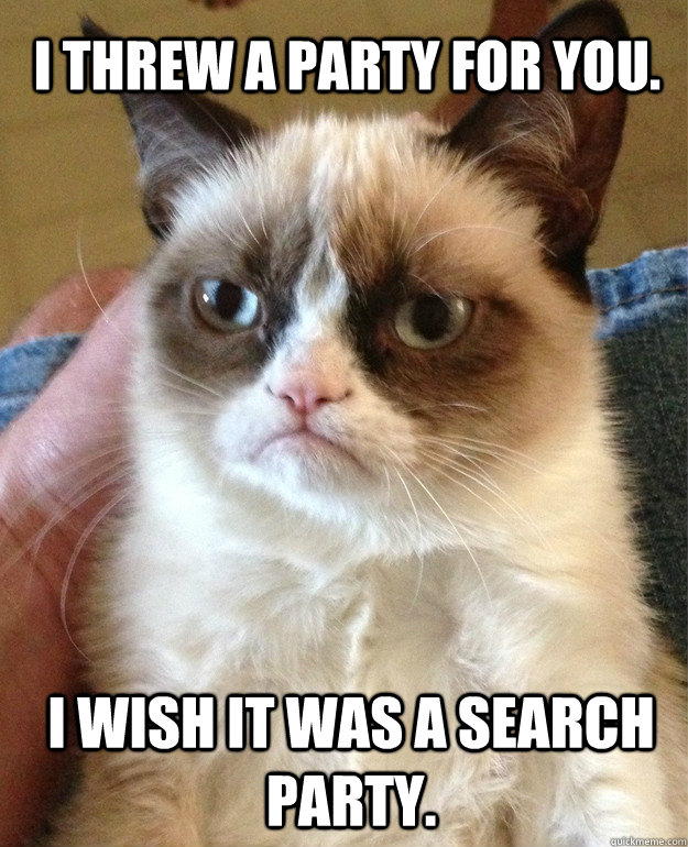 I threw a party for you. I wish it was a search party.  Grumpy Cat