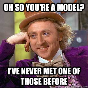 oh so you're a model? i've never met one of those before  Condescending Wonka