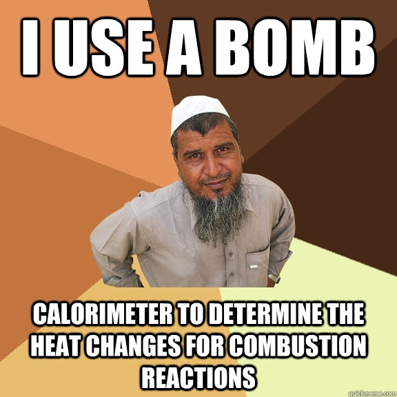 I use a bomb calorimeter to determine the heat changes for combustion reactions  Ordinary Muslim Man