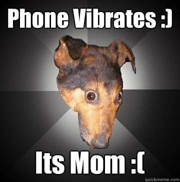 Phone Vibrates :) Its Mom :(  Depression Dog