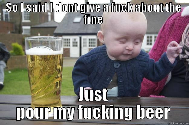 SO I SAID I DONT GIVE A FUCK ABOUT THE FINE JUST POUR MY FUCKING BEER drunk baby