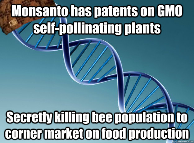 Monsanto has patents on GMO self-pollinating plants Secretly killing bee population to corner market on food production  Scumbag Genetics