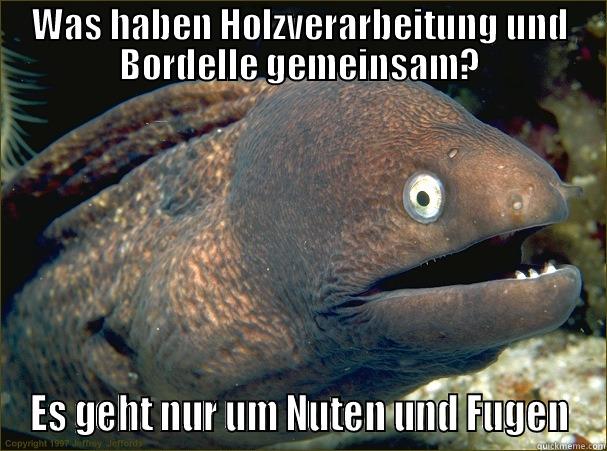 WAS HABEN HOLZVERARBEITUNG UND BORDELLE GEMEINSAM? ES GEHT NUR UM NUTEN UND FUGEN Bad Joke Eel