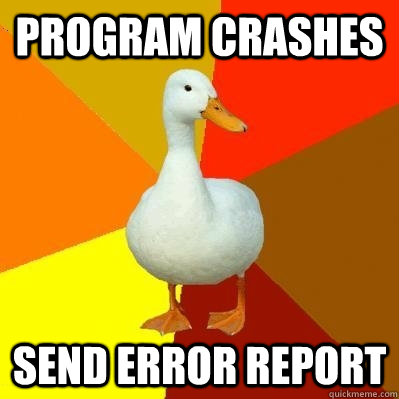 Program crashes send error report  Tech Impaired Duck