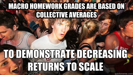 macro homework grades are based on collective averages to demonstrate decreasing returns to scale  Sudden Clarity Clarence