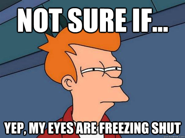 Not sure if... Yep, my eyes are freezing shut  Futurama Fry