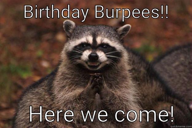      BIRTHDAY BURPEES!!            HERE WE COME!   Evil Plotting Raccoon