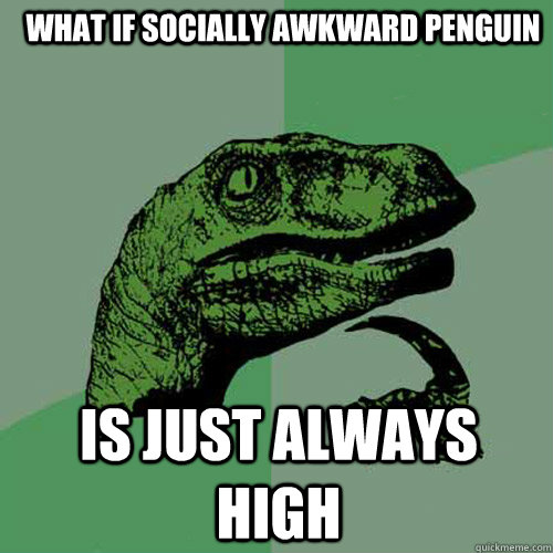 what if socially awkward penguin is just always high - what if socially awkward penguin is just always high  Philosoraptor