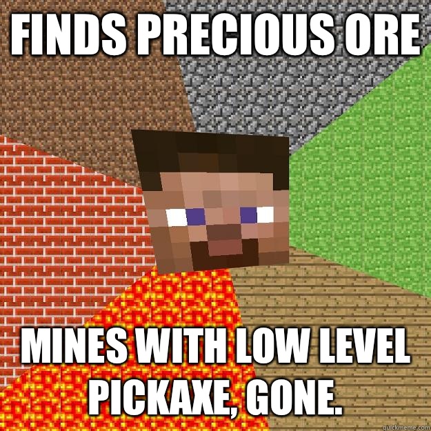 Finds precious ore Mines with low level pickaxe, gone.  Minecraft