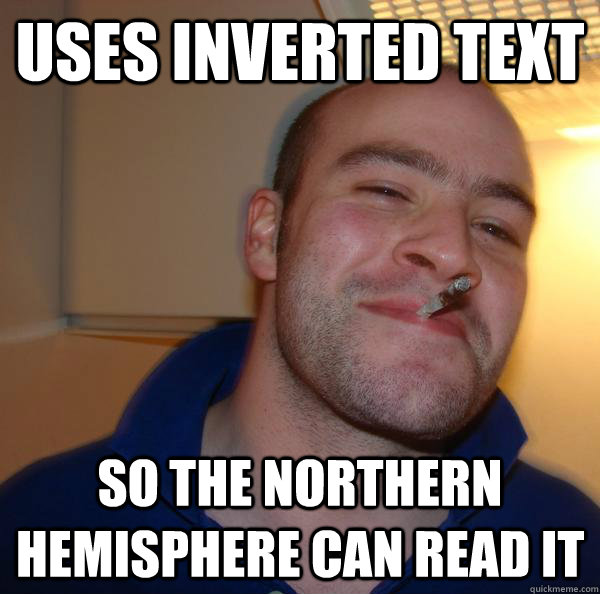 Uses inverted text so the northern hemisphere can read it - Uses inverted text so the northern hemisphere can read it  Misc