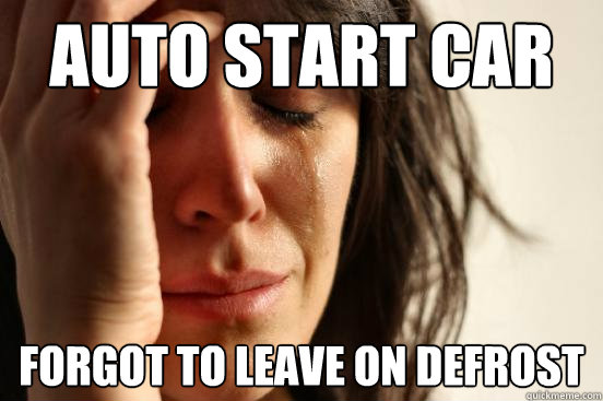 Auto start car Forgot to leave on defrost - Auto start car Forgot to leave on defrost  First World Problems