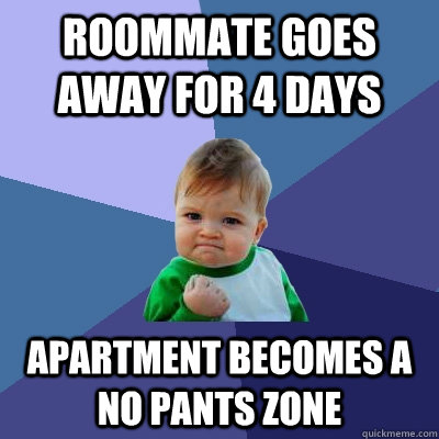 Roommate goes away for 4 days apartment becomes a no pants zone  Success Kid