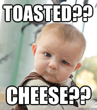 Toasted?? CHEESE??  skeptical baby