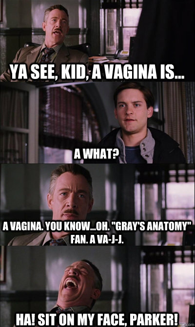 Ya see, kid, a vagina is... a what? a vagina. you know...oh. 