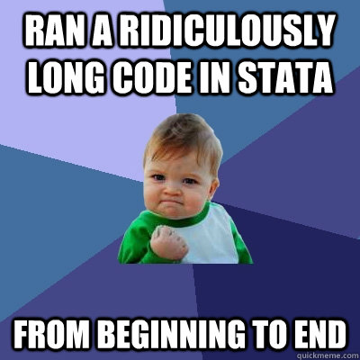 ran a ridiculously long code in stata from beginning to end - ran a ridiculously long code in stata from beginning to end  Success Kid