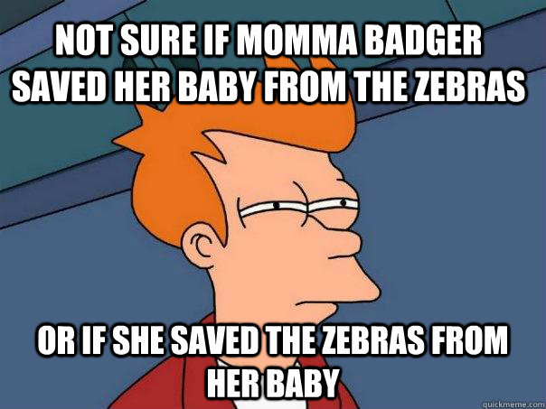 Not sure if momma badger saved her baby from the zebras or if she saved the zebras from her baby  Futurama Fry