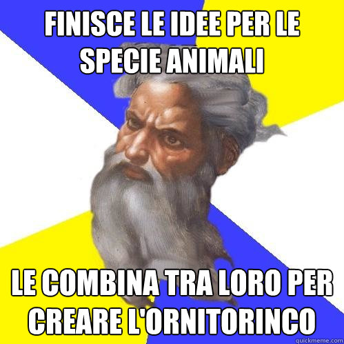 Finisce le idee per le specie animali le combina tra loro per creare l'ornitorinco  Advice God