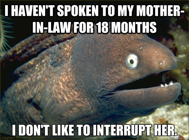 I haven't spoken to my mother-in-law for 18 months I don't like to interrupt her. - I haven't spoken to my mother-in-law for 18 months I don't like to interrupt her.  Bad Joke Eel