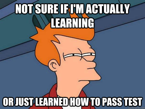 Not sure if i'm actually learning Or just learned how to pass test  Futurama Fry