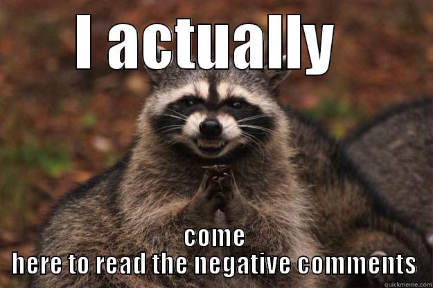 I ACTUALLY  COME HERE TO READ THE NEGATIVE COMMENTS Evil Plotting Raccoon