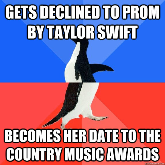 Gets declined to prom by taylor swift Becomes her date to the Country Music Awards  Socially Awkward Awesome Penguin