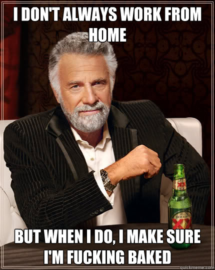 I don't always work from home but when I do, i make sure I'm fucking baked  Dos Equis man