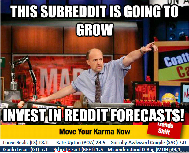 This subreddit is going to grow Invest in Reddit forecasts!  Jim Kramer with updated ticker