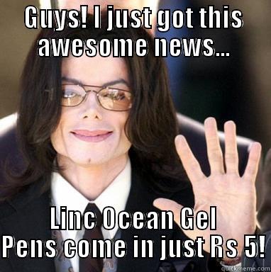 GUYS! I JUST GOT THIS AWESOME NEWS... LINC OCEAN GEL PENS COME IN JUST RS 5! Misc